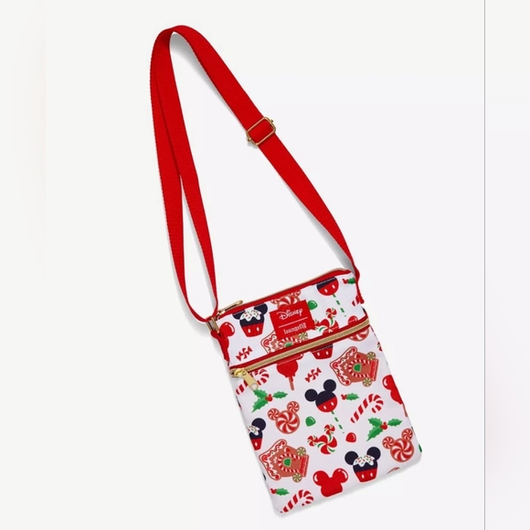LOUNGEFLY Disney Mickey Mouse  Holiday Treats Passport Crossbody Bag - Picture 1 of 7